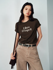 Women's Casual Contrast-Velvet Letter  T-Shirt