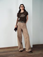 Women's Casual Contrast-Velvet Letter  T-Shirt