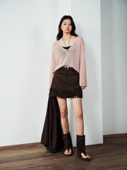 Women's Casual Faux-Suede A-Line Fringe Mini Skirt