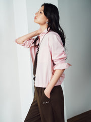 Women's Casual Pink Cropped Long-Sleeve Shirt