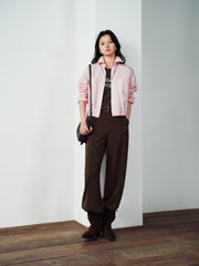 Women's Casual Pink Cropped Long-Sleeve Shirt