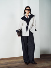 Women's Commuter Striped Detachable Scarf Shirt