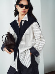 Women's Commuter Striped Detachable Scarf Shirt