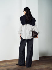 Women's Commuter Striped Detachable Scarf Shirt