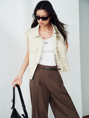 Women's Cargo Structured Shoulder Vest with Scarf Detail