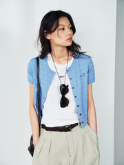 Women's Intellectual Cable-Knit Short-Sleeve Sweater
