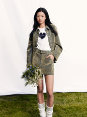 Women's Casual Grey-Green Denim Skirt