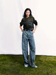 Women's Casual Textured Wide-Leg Straight Jeans