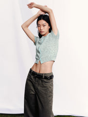 Women's Melange Color-Block Short-Sleeve Knit Cardigan