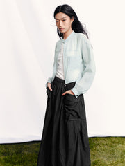 Women's Casual Short Shirt-Style Stand-Collar Jacket