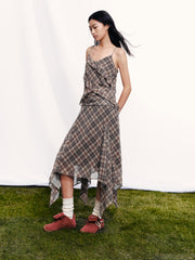 Women's Boho Girl Plaid Skirt Set