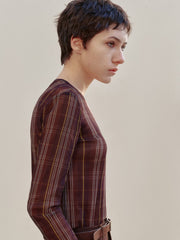 Women's Casual Modern Plaid Mesh Long-Sleeve Top