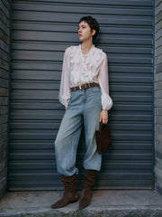 Women's Tencel Sheer Ruffle Long-Sleeve Shirt