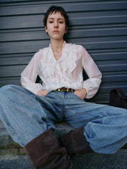 Women's Tencel Sheer Ruffle Long-Sleeve Shirt