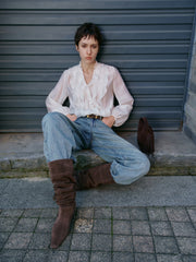 Women's Tencel Sheer Ruffle Long-Sleeve Shirt