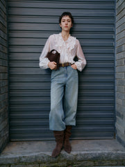 Women's Tencel Sheer Ruffle Long-Sleeve Shirt