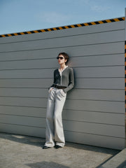 Women's Casual Light Grey High-Rise Straight-Leg Jeans