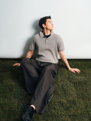 Men's Old Money Style Cable-Knit Short-Sleeve Polo