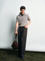 Men's Old Money Style Cable-Knit Short-Sleeve Polo