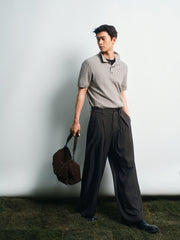 Men's Old Money Style Cable-Knit Short-Sleeve Polo