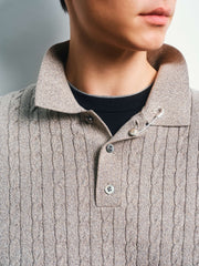 Men's Old Money Style Cable-Knit Short-Sleeve Polo