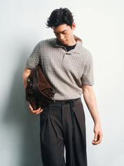 Men's Old Money Style Cable-Knit Short-Sleeve Polo