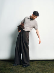 Men's Old Money Style Cable-Knit Short-Sleeve Polo