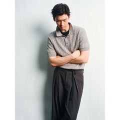 Men's Old Money Style Cable-Knit Short-Sleeve Polo