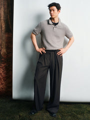 Men's Old Money Style Cable-Knit Short-Sleeve Polo