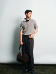 Men's Old Money Style Cable-Knit Short-Sleeve Polo