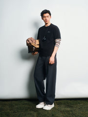 Men's Casual Organza-Panel Embroidered T-Shirt