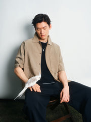 Men's Casual Mulberry Silk Textured Short-Sleeve Shirt