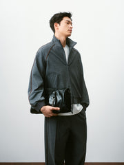 Men's Casual Gray Stand-Collar Sweatshirt Cardigan