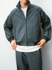 Men's Casual Gray Stand-Collar Sweatshirt Cardigan