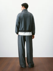 Men's Casual Gray Stand-Collar Sweatshirt Cardigan
