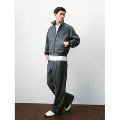 Men's Casual Gray Stand-Collar Sweatshirt Cardigan