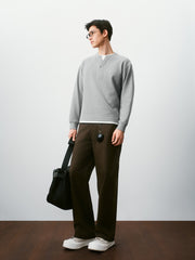Men's Casual Henley Faux-Layer  Sweatshirt