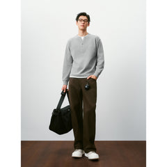 Men's Casual Henley Faux-Layer  Sweatshirt
