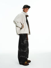 Men's Vintage White Harrington Stand-Collar Jacket