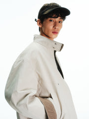 Men's Vintage White Harrington Stand-Collar Jacket