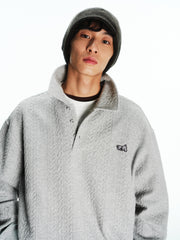 Men's Preppy Textured-Knit Grey Pullover