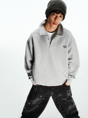 Men's Preppy Textured-Knit Grey Pullover