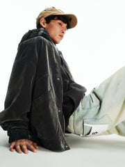 Men's Casual Flocked Lustrous Stand-Collar Jacket