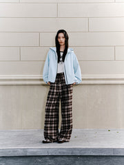 Women's Casual Plaid Wide-Leg Elastic-Waist Pants