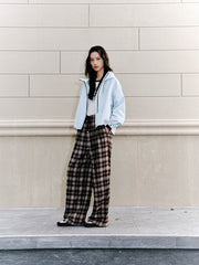 Women's Casual Plaid Wide-Leg Elastic-Waist Pants