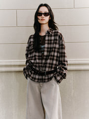 Women's Commuter Contrast-Color Plaid Long-Sleeve Shirt