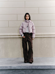 Women's Casual Hooded White Duck Down Purple Puffer Jacket