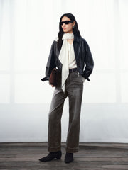 Women's Commuter Cropped Genuine Leather Corset Jacket