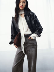 Women's Commuter Cropped Genuine Leather Corset Jacket