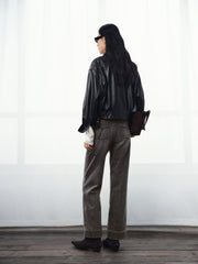 Women's Commuter Cropped Genuine Leather Corset Jacket